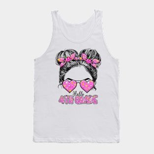 Kids Hello Fourth Grade Messy Bun Girls 4th Grade Back To School Tank Top